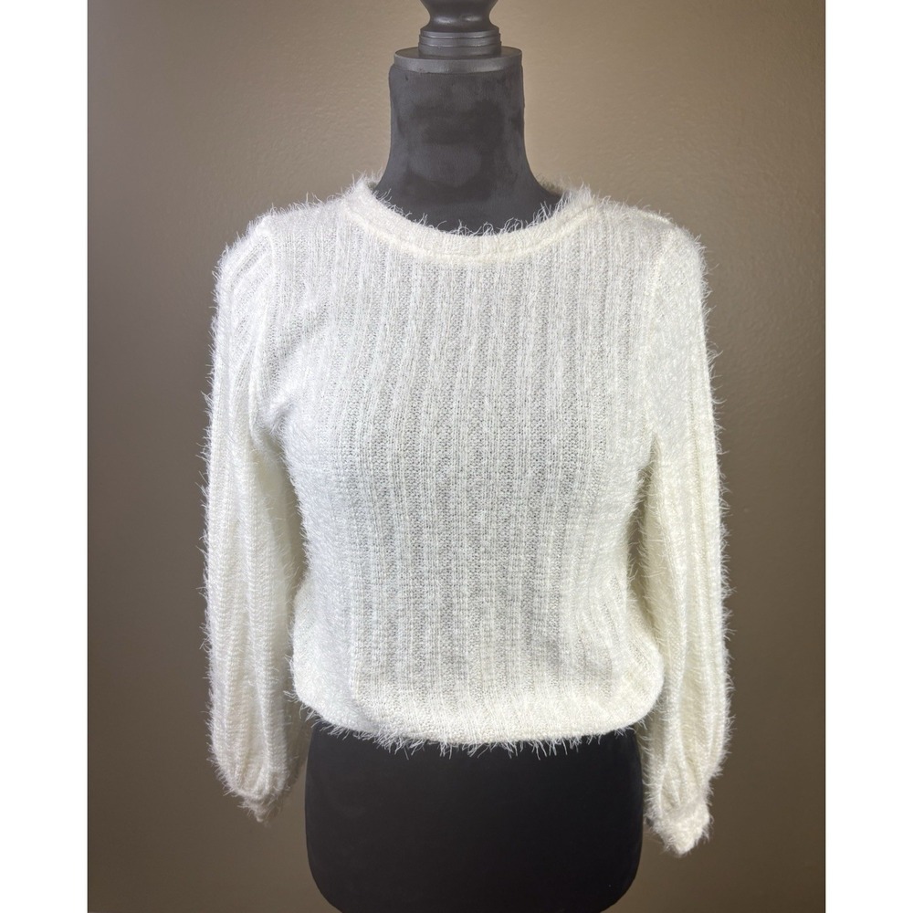 Altar'd State Beige Ribbed Balloon Sleeve‎ Elastic Waist Sweater Size XS EUC
